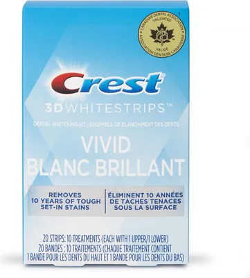 Produktbild von Zahnweiß-Streifen, Crest, 3D White, Vivid Brilliant, 9% Konzentration, Box mit 10 Umschlägen, 20 Streifen