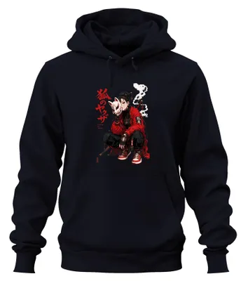 Produktbild von Kitsune no Yakuza Anime Girl Katana Japan Y2K Manga Style Hoodie Kapuzenpullover, Navy, XL