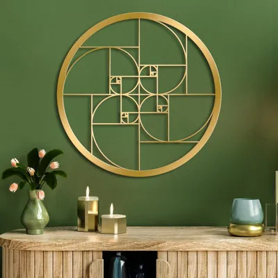 Fibonacci-Spirale Wanddeko Metall gold 30,5x30,5 cm geometrisch modern