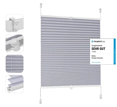 Produktbild von Sekey Plissee ohne Bohren Verdunkelung, Fenster Plissee Klemmfix Jalousie 105 cm