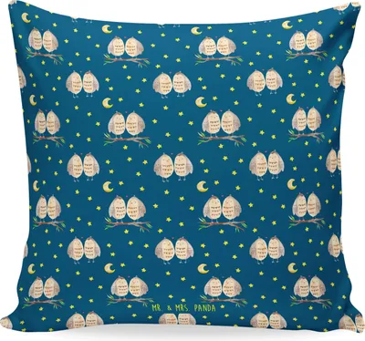 Produktbild von Mr. & Mrs. Panda Kissen 40x40 Eulen Liebe - Blau - Geschenk, für sofa, Deko, Eule, Kuschelkissen, Romantisch, bedruckt, Verliebt