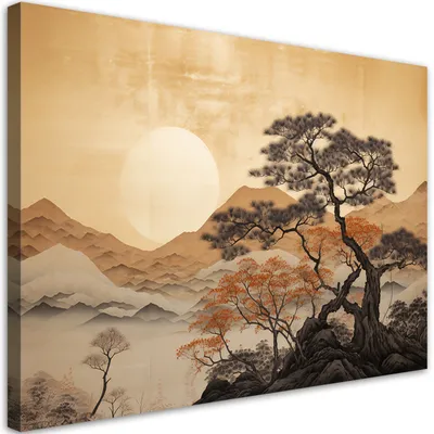 Produktbild von Leinwandbild Goldene Bergansicht 60x40 Feeby Gelb bild für die wand bereit zum aufhängen