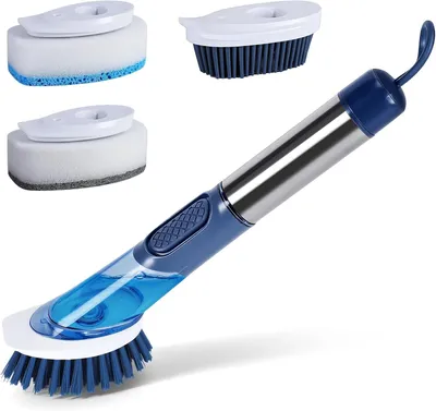 Produktbild von Spülbürste mit Dosierer, 4 Ersatzköpfe, 27 cm, blau, für Küche