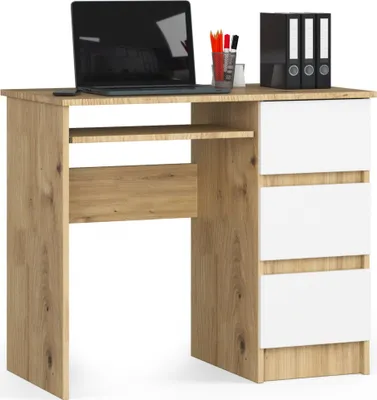 Obrázek produktu pro Akord Počítačový stůl 3 zásuvky pravý řemeslnický dub/bílý 90x50x77 cm