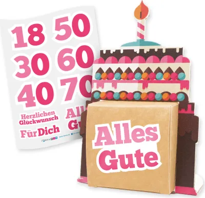 Produktbild von itenga Geldgeschenkverpackung Geburtstagstorte mit Stickerbogen