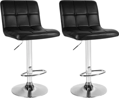 Produktbild von Barhocker Barstuhl Höhenverstellbar Drehbar leder edelstahl küchenhocker design, Color:Schwarz, Größe:2er-Set