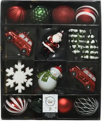 Immagine prodotto di Baubles natalizi in plastica con figure 8cm rosso/bianco, set da 25