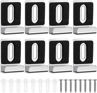 Produktbild von 8-teilig Haken-Spiegelhalter-Klips-Kit mit Glas für Wandspiegel und Schranktüren