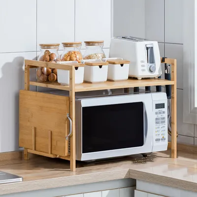 Produktbild von Mikrowellenhalter aus Bambus Küchenregal Mikrowelle Regale Rack Organizer 55x35x42cm