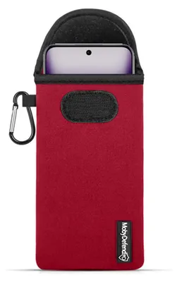 Productafbeelding van MobyDefend Hoesje - Geschikt voor Oppo Reno12 Pro - Neopreen Pouch Met Karabijnhaak - Insteek - Riemlus - Rood
