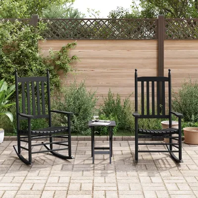 Produktbild von Möbel Schaukelstühle 2 Stk. mit Klapptisch Schwarz Massivholz Pappel - Schaukelstühle 3281590