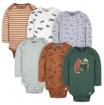 Produktbild von Gerber Jungen 6er-Pack Langarm Bodys, Grüner Fuchs, Neugeborenes