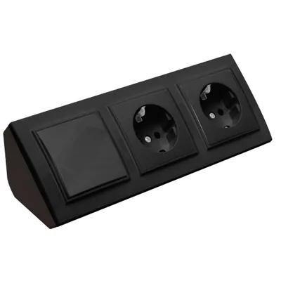 Produktbild von Ecksteckdose 2-fach Steckdose + Lichtschalter Steckdosenblock 45° Verteilerdose schwarz.