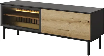 Produktbild von BETTSO RTV Tisch RTV-Schrank mit LED Beleuchtung LANGO 150cm Schwarz + Eiche Evoke