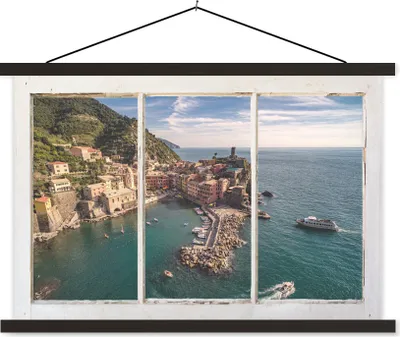 Produktbild von MuchoWow® Textilposter Aussicht - Insel - Wasser 90x60 cm mit schwarzem Rahmen - Aufhängungssatz