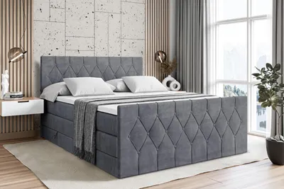 Produktbild von ALTDECOR Boxspringbett mit Matratze und Lattenrost - VELANTO KING - 200x200 cm - Dunkelgrau Samt - Topper, Fußteil, Polsterbett mit Bettkasten, Bett mit Stauraum H3 - und H4 - Matratze, Doppelbett, Springboxbett