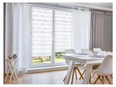 Produktbild von K-home Klemmfix Doppelrollo "Welle" ohne Bohren - Weiß 80 cm x 150 cm (B x L)