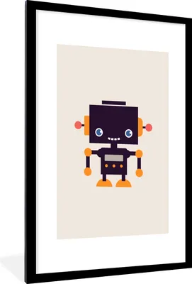 Produktbild von MuchoWow® MuchoWow® Gerahmtes Poster Roboter - Antenne - Orange - Beige - Kind - Kinder 60x90 cm - Poster mit zchwarzem Bilderrahmen - Dekoration - Wandposter Wohnzimmer - Hochwertig