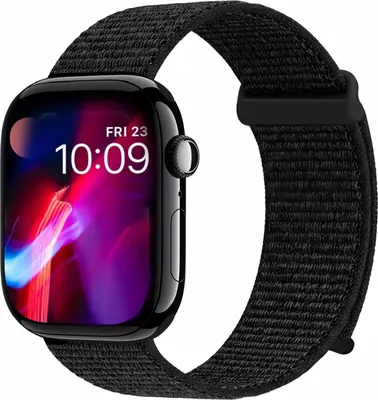Produktbild von Smartwatch Armband für Apple Watch Series 10 46mm Nylon Textil Band Ersatzband Wechselband Klettverschluss flexibel atmungsaktiv Schwarz