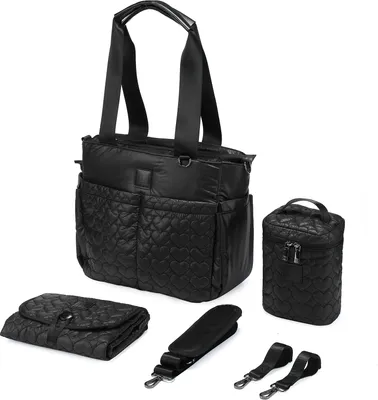 Produktbild von Brisby Florence Wickeltasche – Schultertasche – Inkl. Kühltasche, Wickelunterlage und Kinderwagenhaken – Nylon – Schwarz
