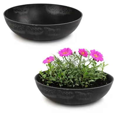 Immagine prodotto di Vaso rotondo bulboso da 30 cm per esterni, nero marmorizzato