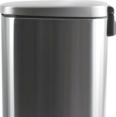 Close-up of a stainless steel trash can.