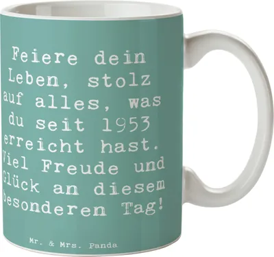 Produktbild von Mr. & Mrs. Panda Bedruckte Tasse Spruch 1953 Geburtstag - Meeresbrise - Geschenk, Jubiläum, Teetasse, Glückwunsch, 70., Happy Birthday, Kaffeetasse, Jahrgang, mit Motiv