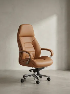 Produktbild von Chefsessel "Miron" aus Leder, Multiblockwippmechanik, bis 120 kg. Beige, 67x67x137 cm | Kadima Design