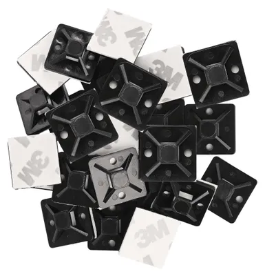 Samolepicí příchytka stahovacího pásku 20×20 mm, černá, 25 ks