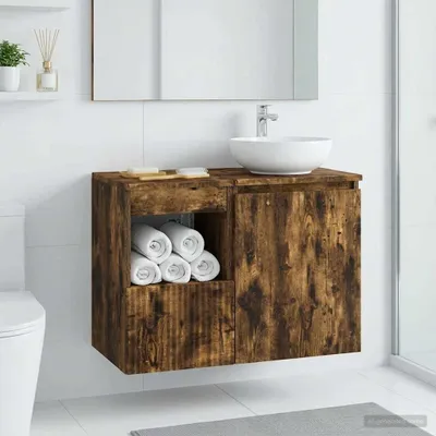 Zdjęcie produktu dla Maison Exclusive - Szafka łazienkowa z drewna dębowego w kolorze orzechowym, wymiary: 30 x 41 x 50 cm. Materiał: płyta drewnopochodna