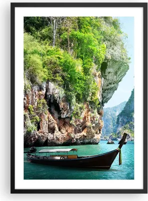 Produktbild von Gerahmtes Poster - Schwarzer Rahmen - Boot Klippen Natur Felsen - 50x70 cm - Wand Bild - Wanddeko - Wandbilder - Wandposter - Bilderrahmen - Bilder - Kunstdruck - Wandbild - P2BPA50x70-2787