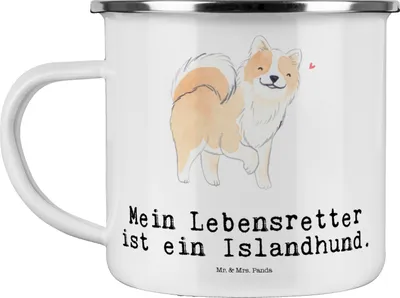 Produktbild von Mr. & Mrs. Panda Pott Islandhund Lebensretter - Weiß - Geschenk, becher emaille, Isländischer Schäferhund, Teetasse, Kaffeepott, Tasse