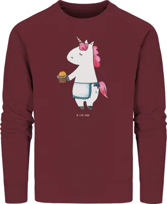 Produktbild von Mr. & Mrs. Panda Bio Baumwoll Pullover Einhorn Muffin Größe L - Burgundy - Geschenk, Geburtstagsgrüße, Sweatshirt, Glückwünsche, Pulli, Geburtstag, Sweater, Unicorn