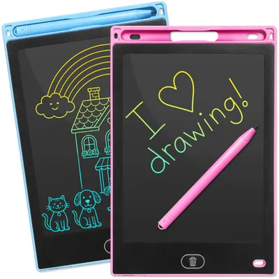 Produktbild von KRUMAD LCD Schreibtafel Kinder 2er Set 8 Zoll, Maltafel mit Stift Blau Rosa, Zeichenbrett Wiederverwendbar für Reisen
