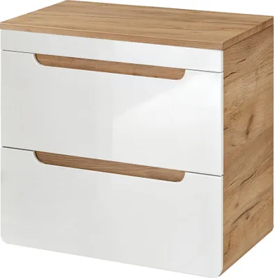 Produktbild von Waschtischunterschrank 61 cm LUTON-56 in Hochglanz weiß mit Wotan Eiche Nb., B/H/T ca. 61/61,5/46 cm