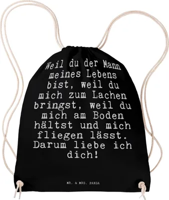 Produktbild von Mr. & Mrs. Panda Turnbeutel Weil du der Mann... - Schwarz - Geschenk, baumwolle, Liebesbeweis, leichter rucksack, sporttasche klein, wander, Mann, Partner, Sportbeutel