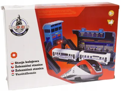 Produktbild von Loco Toys Bahnhof Set mit 2 Waggons für Kinder