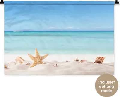 Produktbild von MuchoWow® Wandteppich Wandbehang Strand - Meer - Muscheln - Seesterne 90x60 cm Tapisserie Dekoration Wandtuch - Wandskulpturen - Bildteppich