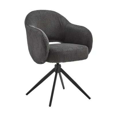 Produktbild von Möbilia Armlehnstuhl | mit 360° Drehfunktion | Cord-Optik | Gestell Metall | B 58 x T 60 x H 84 cm | dunkelgrau – schwarz | 15020020 | Serie STUHL