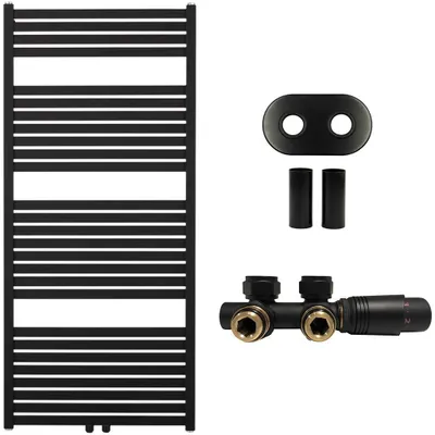 Imagen del producto de Juego de radiador para baño Vincenzo - calefacción central - conexión central de 50 mm - 600W -  mate - 1340x600 mm