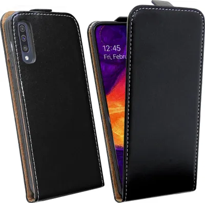 Zdjęcie produktu dla cofi1453® Etui z klapką kompatybilne z SAMSUNG GALAXY A50 (A505F) Etui na telefon komórkowy Pionowe składane etui ochronne Flip Cover Czarny