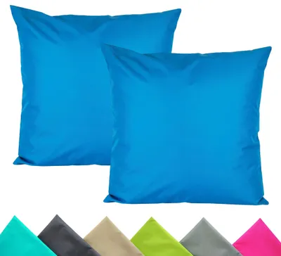 Produktbild von JACK 2er Set 40x40cm Outdoor Kissenhülle Kissenbezug Wasserfest Sitzkissen Lounge Kissen Garten Stuhl Lotus Effekt, Farbe:Meerblau