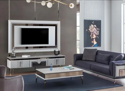 Produktbild von Designer Wohnzimmer Set 4tlg. Polstersofa TV Ständer Couchtisch Tische
