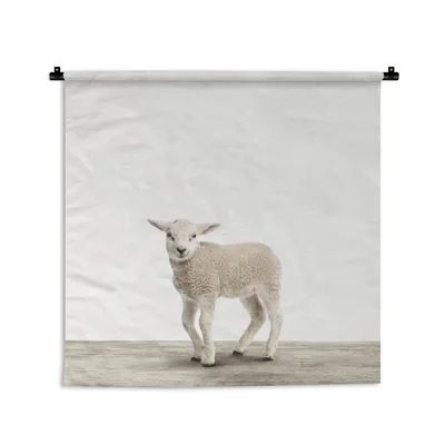 Produktbild von MuchoWow® Wandteppich Wandbehang Lamm - Schaf - Tiere - Kinder - Mädchen - Jungen 120x120 cm Tapisserie Dekoration Wandtuch - Modern - Baumwollgewebe