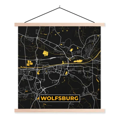 Produktbild von MuchoWow® Textilposter Stadtplan - Deutschland - Gold - Wolfsburg - Karte 40x40 cm mit holzfarbenen Rahmen - Posterleiste