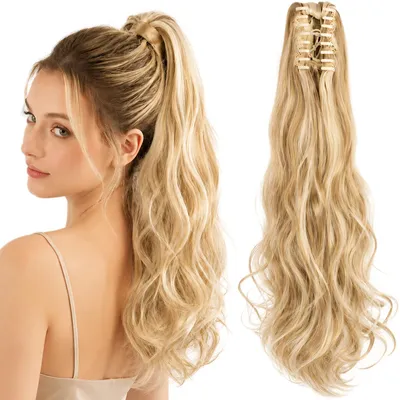 Imagen del producto de SassyGoods: Extension de cabello rubio para coleta de caballo – Extensiones con clip – Coleta de caballo – Extensiones de cabello – Pieza de cabello – Rubio – 50 unidades