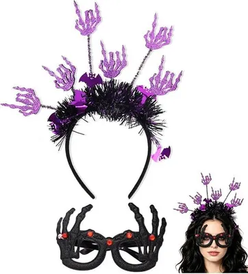Produktbild von Halloween Set Skelett Stirnband mit Brille - Lila Glitzer - Halloween Kostümzubehör - Partyzubehör - Accessoires für Damen und Herren - Karneval