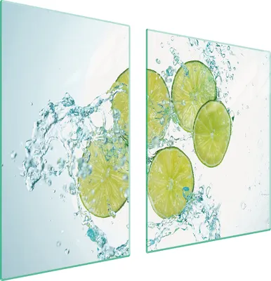 Image de Plaques de recouvrement pour cuisinière 2 pièces 100x52 Couverture de champ en vitrocéramique Planche à découper Citron vert Eau