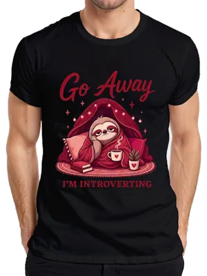Immagine prodotto di "Vattene", "Sono introverso", "Affermazione sarcastica", "Caffè", "Divano", "T-shirt da uomo, nera, taglia M"