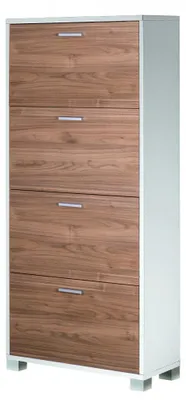 Immagine prodotto di Scarpiera 4 ante in legno bianco fiammato e noce 70x29x154 cm slim